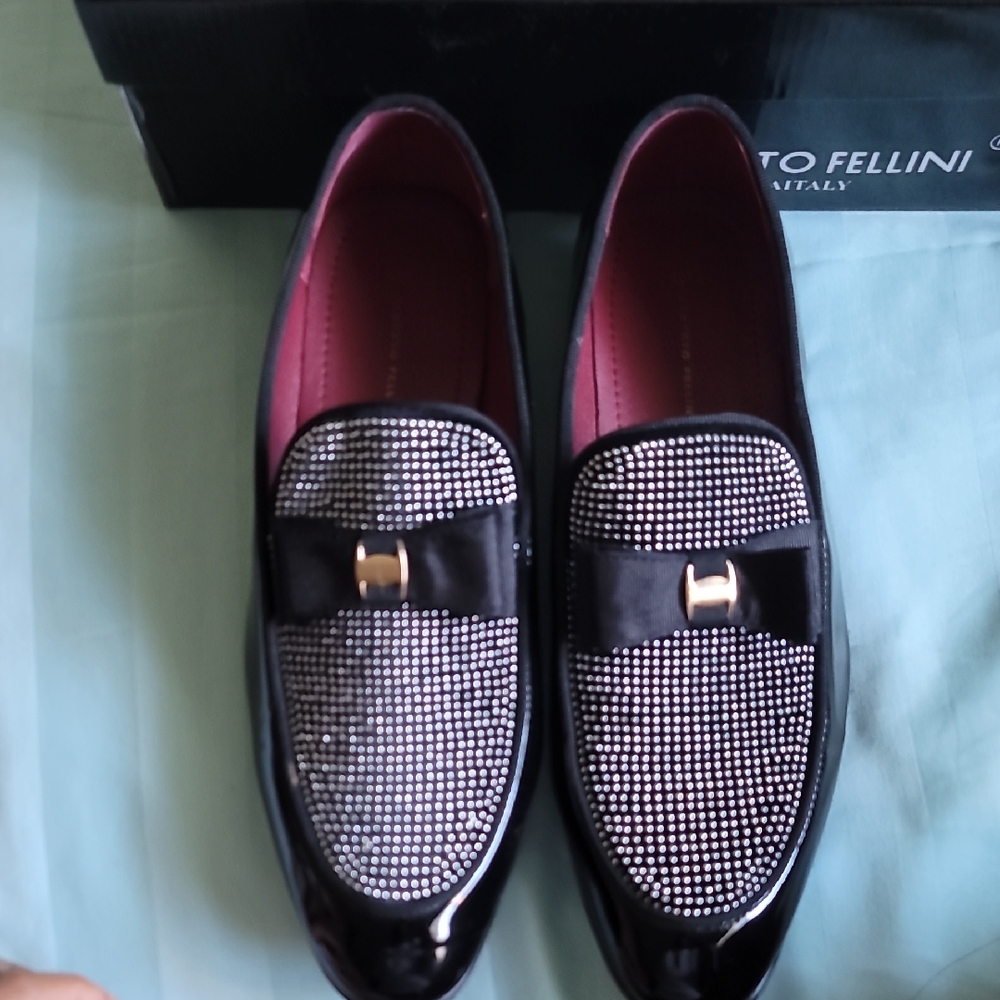 Roberto Fellini Black and Silver Men's Loafers